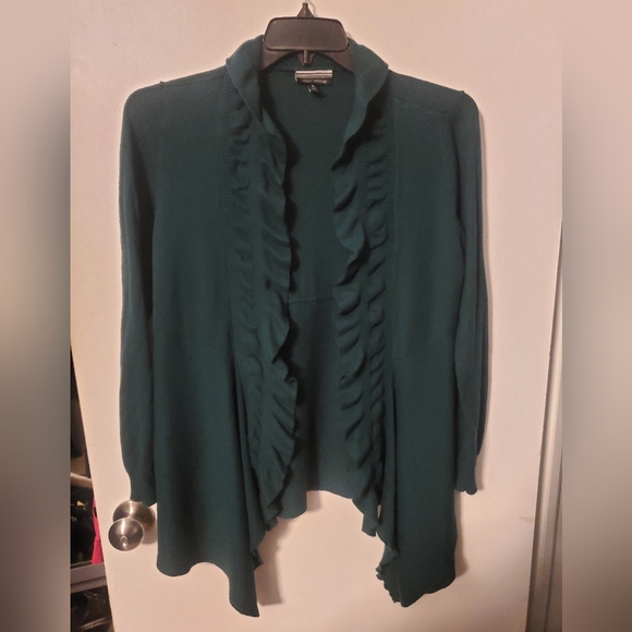 Dark Green Ruffle Collar Open Front Cardigan - Picture 1 of 3